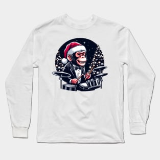 Drummer Monkey Christmas Long Sleeve T-Shirt